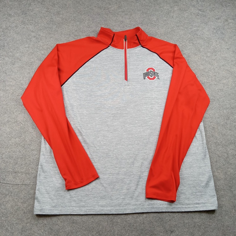 Ohio State Buckeyes Shirt Mens Large Gray Red NCAA Football 1/4 Zip Pullover